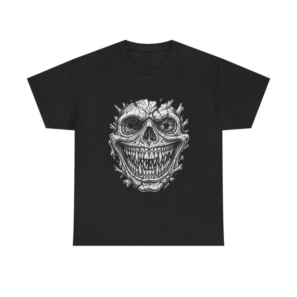 Grinning Skull Illustration T-Shirt Horror Skull Tee, Spooky Face